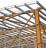 Advance Steel Model Showing Curved Roof Portal Frame Building with Cold Rolled Purlins and Side Rails